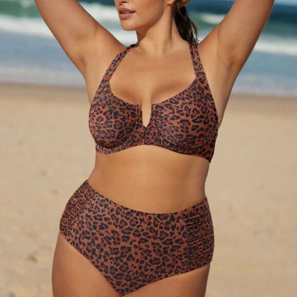Berlook Leopard Print Plus Size Bikini Set | Size 24 | 3X | NWT | High Stretch - Picture 1 of 3